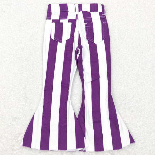 Baby Girls Jeans Pants Purple White Stripes Denim Bell Pants P0331