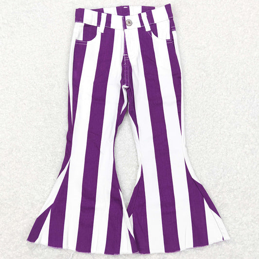 Baby Girls Jeans Pants Purple White Stripes Denim Bell Pants P0331