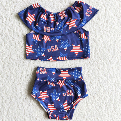 Boutique Baby Girls Bummies Set July 4th Summer Girls Clothing Star Printed Bummies Outfit D10-5