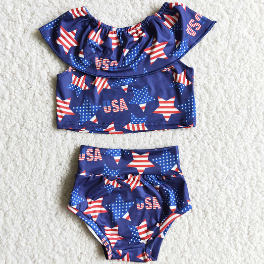 Boutique Baby Girls Bummies Set July 4th Summer Girls Clothing Star Printed Bummies Outfit D10-5