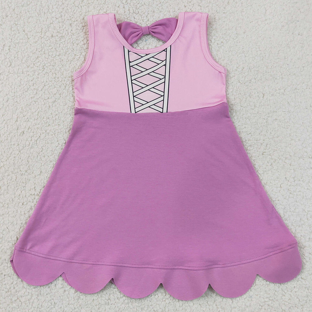 Baby Girls Dress Hot Pink Sleeveless Cartoon Scallop Knee Length Dress GSD2518