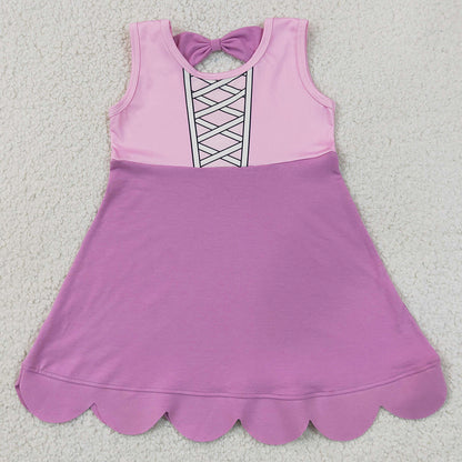Baby Girls Dress Hot Pink Sleeveless Cartoon Scallop Knee Length Dress GSD2518
