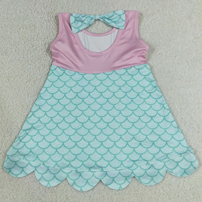 Baby Girls Dress Sleeveless Lavender Blue Mermaid Scallop Knee Length Dress GSD2516