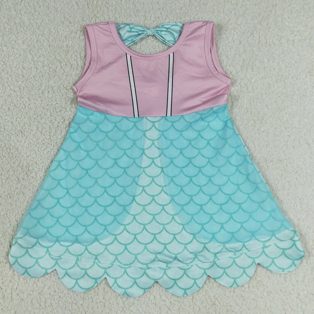 Baby Girls Dress Sleeveless Lavender Blue Mermaid Scallop Knee Length Dress GSD2516