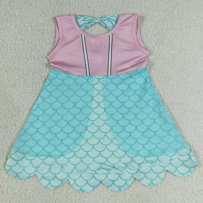 Baby Girls Dress Sleeveless Lavender Blue Mermaid Scallop Knee Length Dress GSD2516