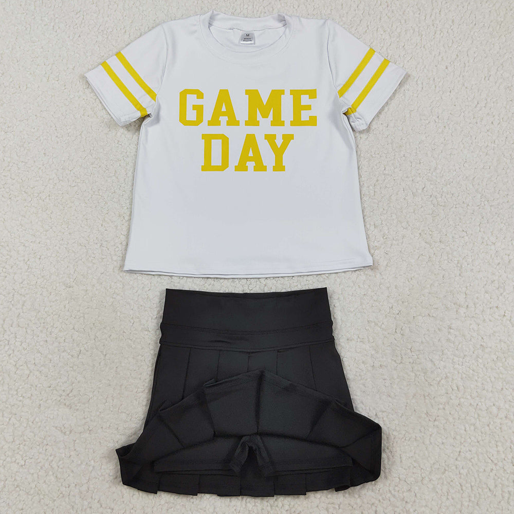 Baby Girls Clothes Short Sleeves Game Day Shirts Top Black Skorts Yoga Set GSD2760 8.16