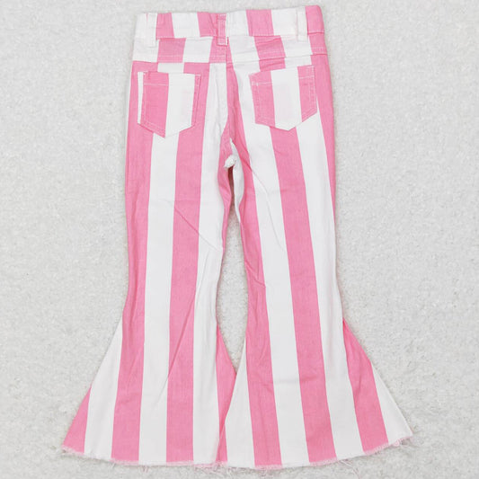 Baby Girls Jeans Pants Pink Stripes Valentines Denim Bell Pants P0315