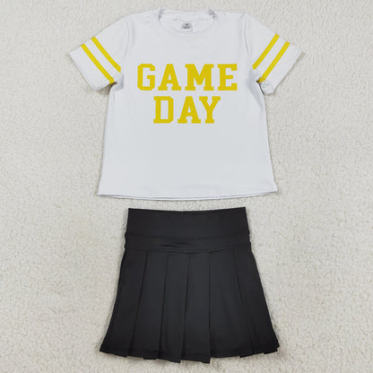 Baby Girls Clothes Short Sleeves Game Day Shirts Top Black Skorts Yoga Set GSD2760 8.16