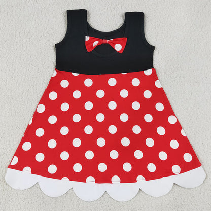 Baby Girls Dress Black Sleeveless Polka Dots Scallop Knee Length Dresses GSD2037