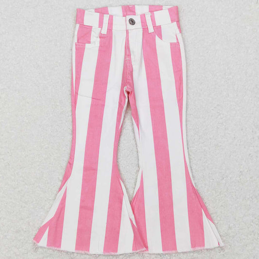 Baby Girls Jeans Pants Pink Stripes Valentines Denim Bell Pants P0315