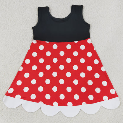 Baby Girls Dress Black Sleeveless Polka Dots Scallop Knee Length Dresses GSD2037