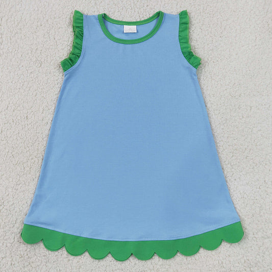 Baby Girls Dress Green Blue Sleeveless Scallop Knee Length Dresses GSD4060