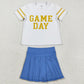 Baby Girls Clothes Vinyl Gold Game Day Top Blue Pleated Skorts Yoga Active Team Set GSD2741 8.16