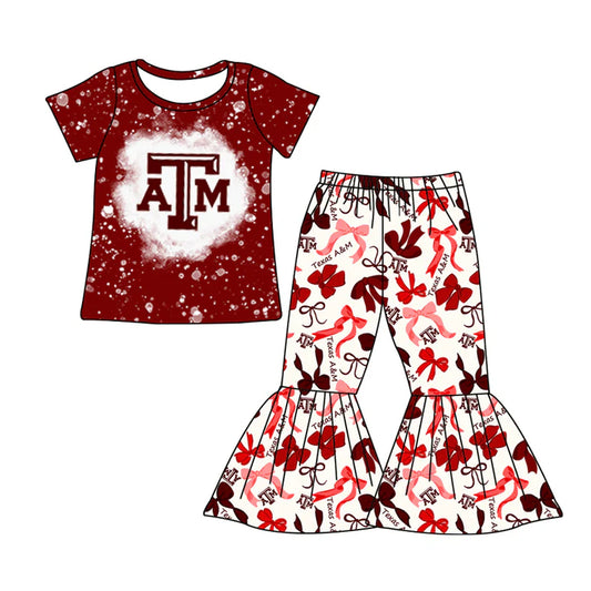 Preorder MOQ 5 Bleached A T M top bow pants kids girls team clothes 8.27