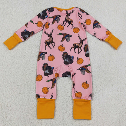 Baby Girls Rompers Pumpkins Turkey Ducks Deer Thanksgivings Two Way Zip Convertible Rompers LR3252