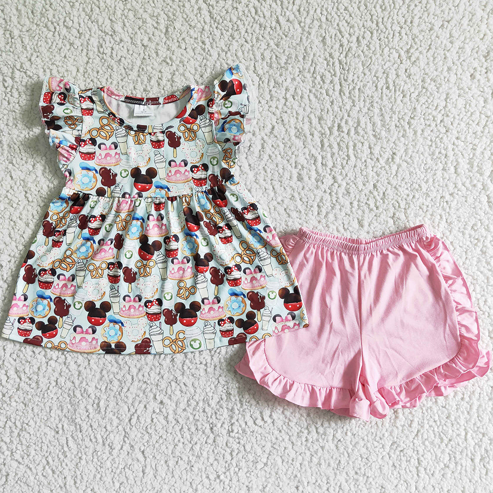 Hot Sale Baby Girls Clothes Set Cute Cartoon Print Girls Summer Clothing Wholesale C8-12