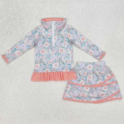 Baby Girls Clothes Pink Flowers Zip Top Skirt Ruffle Skort Bottoms Sets GLD1010 3.6