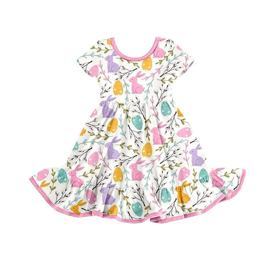Preorder(moq 5) Baby Girls Rabbits Eggs Easter Ruffle Knee Length Dresses 10.15