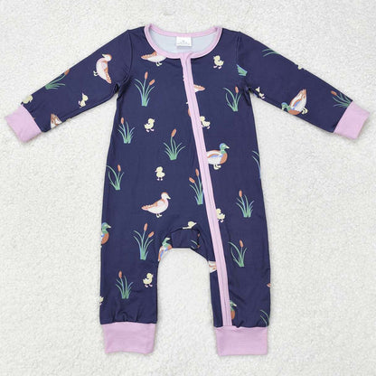 Baby Infant Boys Romper Fall Ducks Zip Long Sleeve Sibling Girls Rompers LR1037