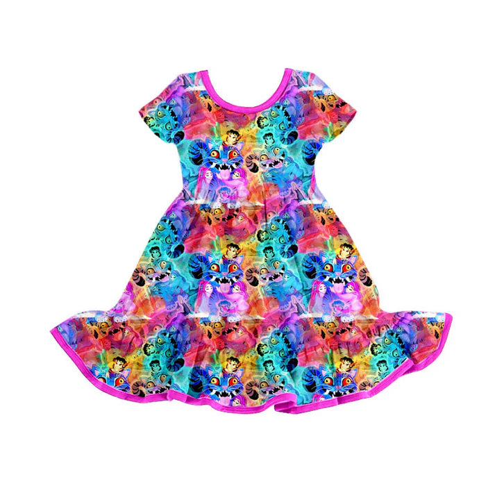 Preorder(moq 5) Baby Girls Short Sleeve Cartoon Girls Camo Ruffle Knee Length Dresses 10.11