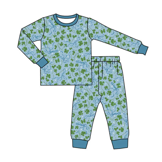 Preorder(moq 8)Baby Girls Clovers Plaid Top Pants St Patrick Pajamas Set 9.30