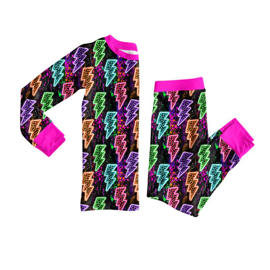 Preorder (moq 5)Baby Girls Long Sleeves Colorful Lights Plaid Top Pants Pajamas Set 7.28