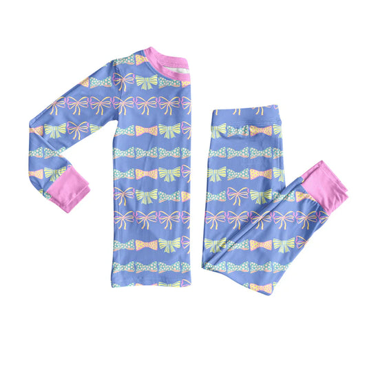 Preorder(moq 5) Baby Girls Pink Colorful Bows Top Pants Lounge Wear Pajamas Sets 8.7