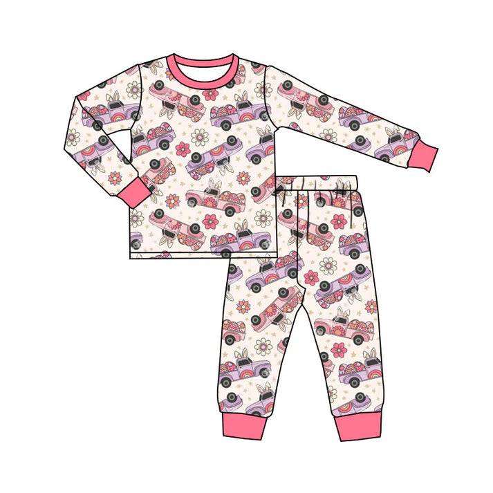 Preorder(moq 5) Baby Girls Flowers Eggs Trucks Pants Easter Pajamas Sets 11.14