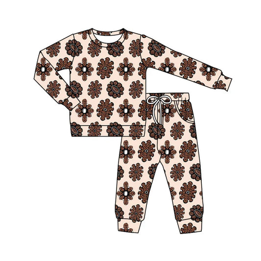 Preorder(moq 5) Baby Girls Leopard Turquoises Top Pockets Pants Western Clothes Sets 11.18
