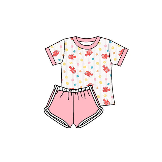 Preorder(moq 5) Baby Girls Crayfishes Shells Stripe Top Shorts Clothes Sets 11.14