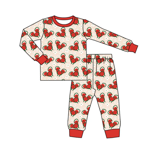 Preorder (moq 8)Baby Girls Flowers Bows Hearts Top Pants Valentine Pajamas Set 9.16