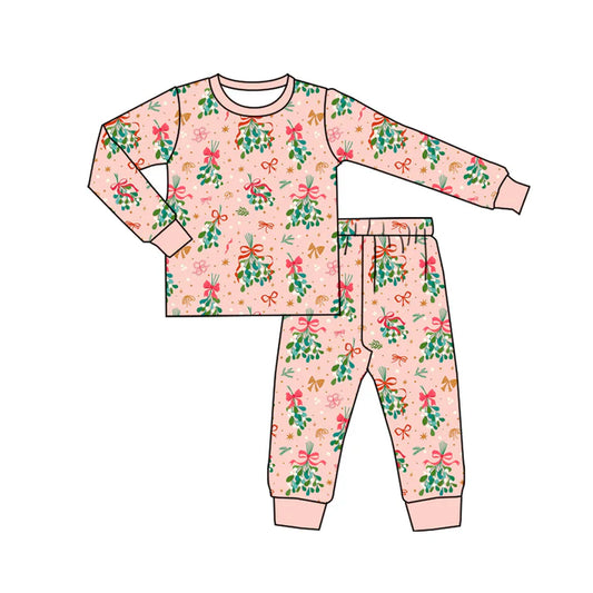 Preorder (moq 5)Baby Boys Long Sleeves Bows Holly Snowflake Plaid Top Pants Pajamas Set 7.15