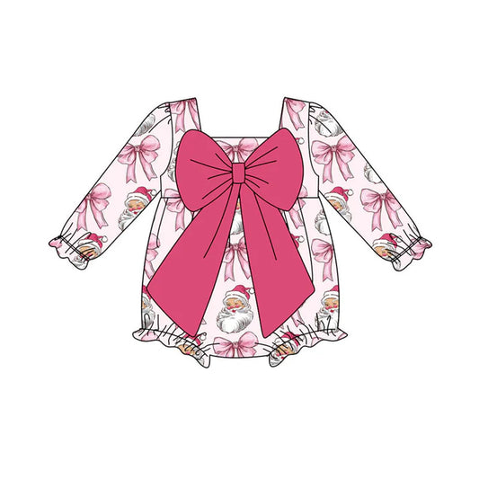 Preorder (moq 8)Baby Girls Pink Santa Bows Christmas Ruffle Rompers 9.18