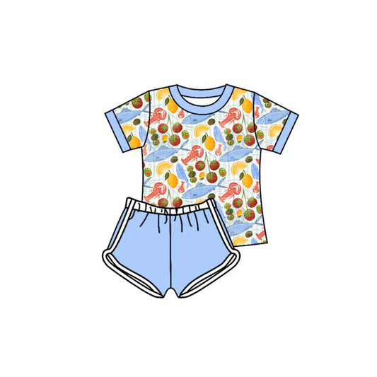 Preorder(moq 5) Baby Girls Crayfishes Fishes Top Shorts Clothes Sets 11.14