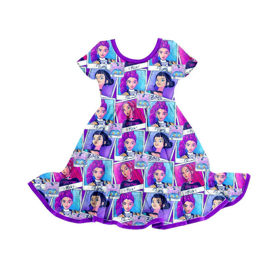 Preorder(moq 5) Baby Girls Short Sleeve Cartoon Girls Ruffle Knee Length Dresses 10.11