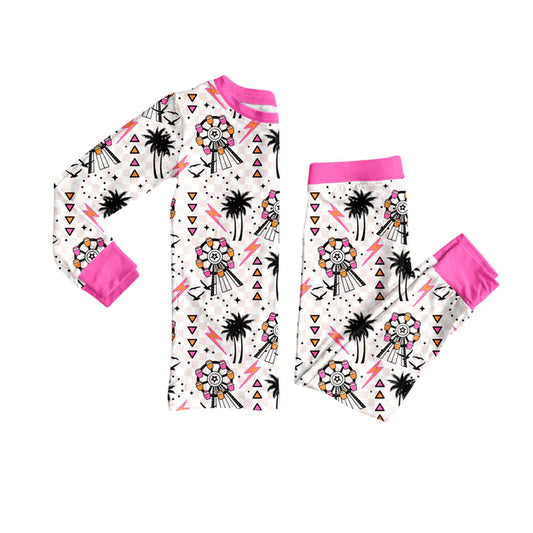 preorder(moq 5) Baby Girls Long Sleeves Pink Windmills Beach Top Pants Pajamas Set 7.25