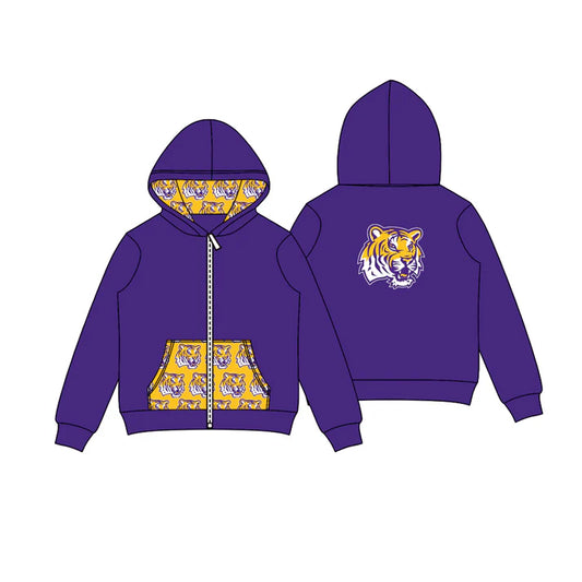 Preorder (moq 5)Baby Boys Purple Tigers Team Pocket Zipper Hoodies Tops 8.2