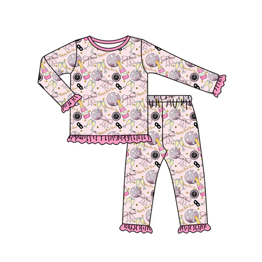 Preorder (moq 5)Baby Girls Happy New Year Top Ruffle Pant Pajamas Set 8.1