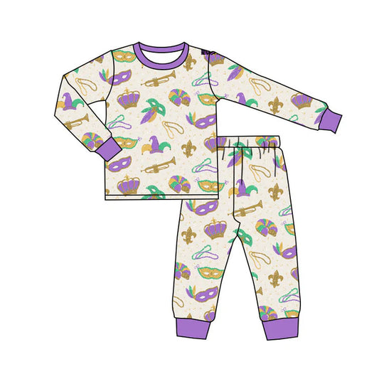 Preorder(moq 5) Baby Boys Mardigras Long Sleeve Anchors Masks Top Pants Pajamas Sets 10.10