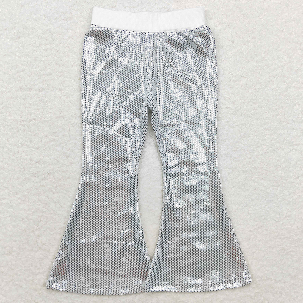 Baby Girls Pants Sequin Silver Bell Bottom Pants P0496