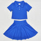 Baby Girls Clothes Royal Blue Buttons Shirt Skirt Active Wear Skirt Sets GSD1396