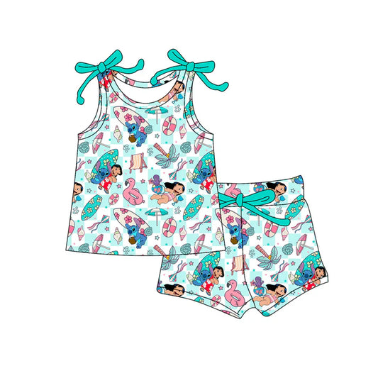 Preorder moq 5 Baby Girls Bows Sleeveless Cartoon Bunny Beach Top Short Set 4.17
