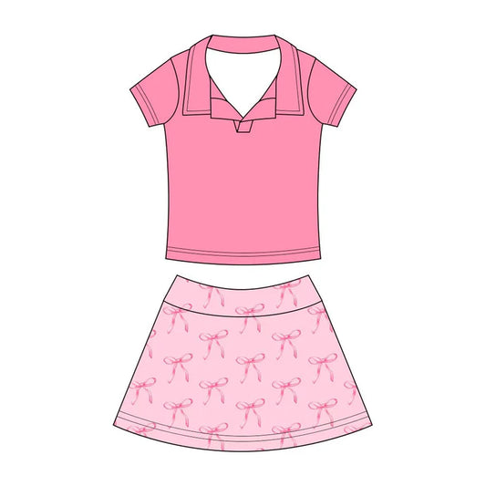Preorder (moq 5)Baby Girls Button Pullovers Top Colorful Bows Skirt Shorts Clothes Set 12.19