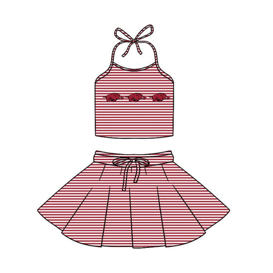 Preorder (moq 5)Baby Girls Strap Red Stripe Bulls Vest Top Skirt Shorts 2 Piece Team Swimsuits 12.29