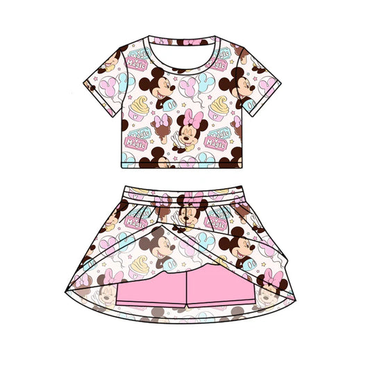 Preorder (moq 5)Baby Girls Pink Mouse Magic Cartoon Top Skirt Skort Sets 6.19