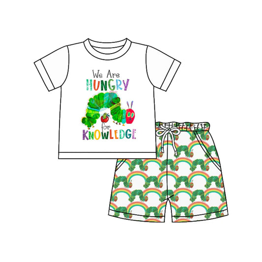 Preorder moq 5 Baby Boys Short Sleeves Caterpillar Top Rainbows Pockets Shorts Set 4.14