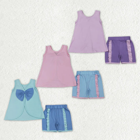 Sibling Baby Girls Sleeveless Back Bows Tunic Ruffle Shorts Clothes Sets