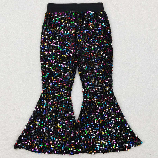 Baby Girls Sequins Pants Black Colorful Sequin Party Bell Bottom Pants P0329