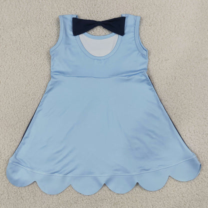 Baby Girls Dress Sleeveless Cartoon Blue Dogs Scallop Knee Length Dress GSD2515