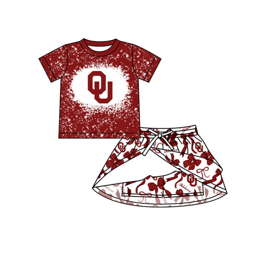 Preorder (moq 5)Baby Girls Oklahoma Sooners bows team Top Skirt Skort Sets 6.20